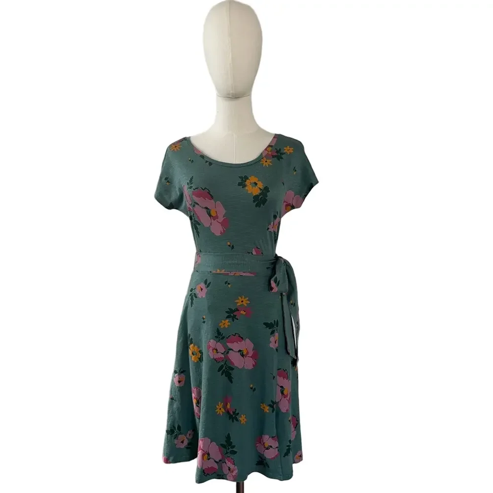 Toad and Co Floral Green Faux Wrap with Tie Waist Dress Size XS - Picture 7 of 15